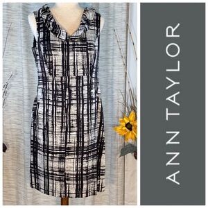 Ann Taylor black and white abstract sleeveless sheath dress.
